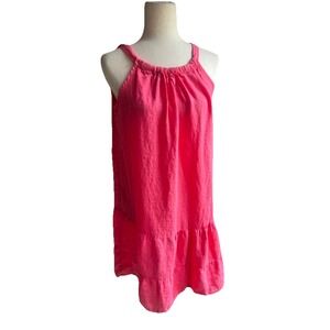 Bella Umbra 100% Linen Sun Dress Italy Made Pink Tiered Beach Resort Cruise Mini